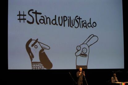 Liniers y  Montt, en la Sala Plácido Domingo durante la presentación del espectáculo 'Stand Up Ilusrado'