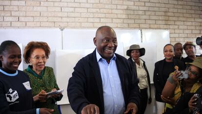 El presidente de Sudáfrica, Cyril Ramaphosa, durante las elecciones celebradas la semana pasada.