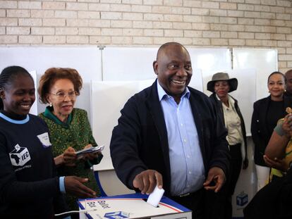 El presidente de Sudáfrica, Cyril Ramaphosa, durante las elecciones celebradas la semana pasada.