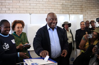 El presidente de Sudáfrica, Cyril Ramaphosa, durante las elecciones celebradas la semana pasada.