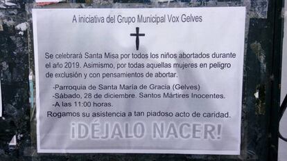 Anuncio de la misa por los niños abortados en 2019.