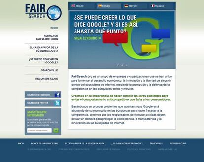 P&aacute;gina de FairSearch.org.