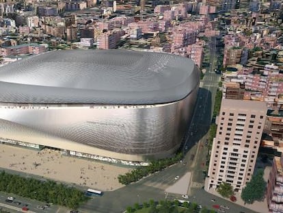 Maqueta presentada en 2014 sobre la remodelaci&oacute;n del Santiago Bernab&eacute;u.