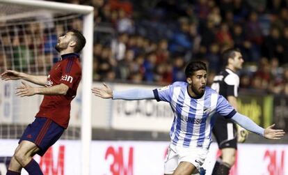 Samu celebra el primer gol del Málaga. 