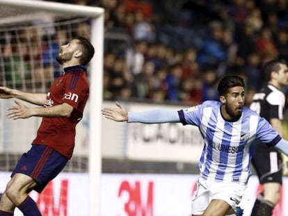 Samu celebra el primer gol del Málaga. 