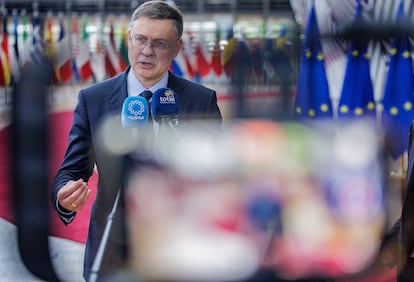Valdis Dombrovskis, comisario europeo de Economía y Productividad, el lunes en Bruselas.