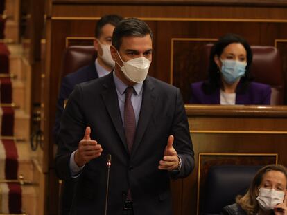 El presidente del Gobierno, Pedro Sánchez, durante la sesión de este miércoles en el Congreso.