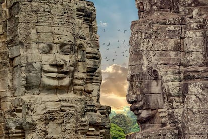 Rostros en el templo de Bayón, en el complejo arqueológico de Angkor Thom (Camboya).