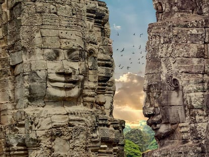 Rostros en el templo de Bayón, en el complejo arqueológico de Angkor Thom (Camboya).