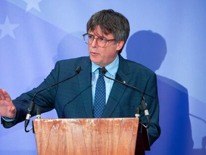 Carles Puigdemont, durante una rueda de prensa en Bruselas.