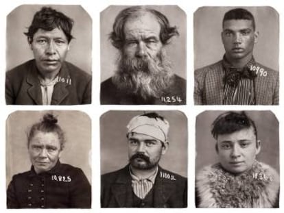 Fotografies policials de sis delinqüents del 1885, atribuïdes a Thomas Cunningham.