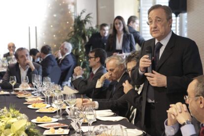 Florentino Pérez, durante su discurso en la comida de Navidad con la prensa.