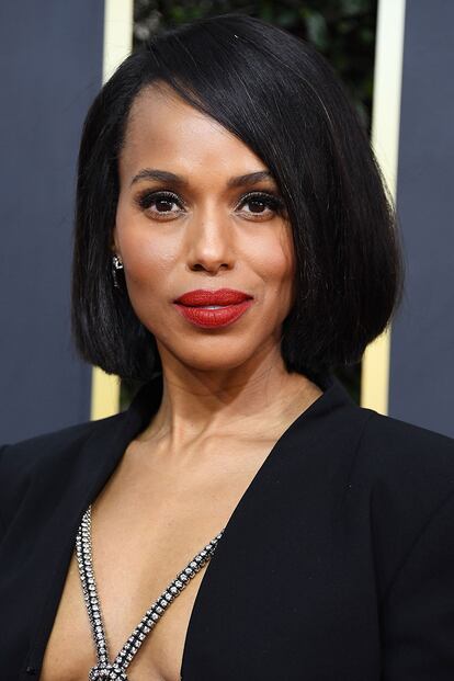 La versión más simple fue la de Kerry Washington: lisa y con raya lateral. Un peinado más que apto para imitar en casa.