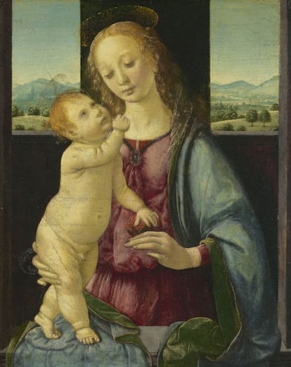 'Virgen con niño' ('Virgen de la granada' o ' Virgen Dreyfus') (1469-1470), 16,5 ✕ 13,4 cm. Washington, D.C., National Gallery, Colección Samuel H. Kress.