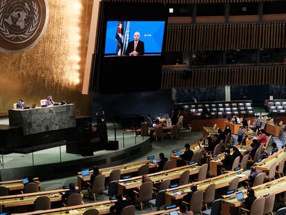 Miguel Díaz-Canel habla durante una asamblea general de la ONU, en Nueva York, en una imagen de archivo.