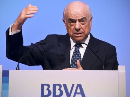 El presidente del BBVA, Francisco González, durante la presentación de los resultados de 2013.