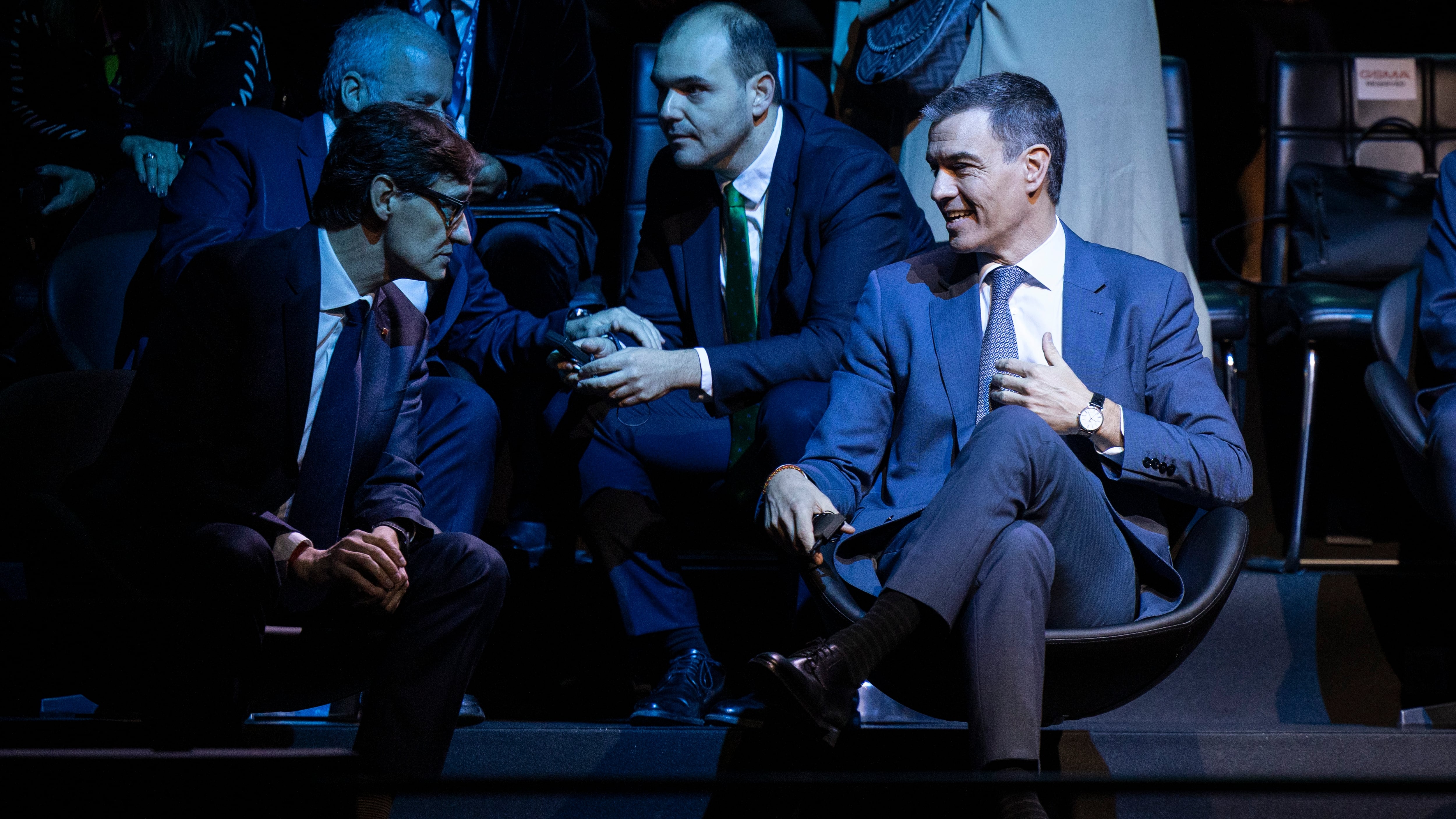Salvador Illa con Pedro Sánchez durante un acto en Barcelona.