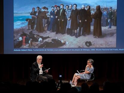 El premio Nobel de Literatura J. M. Coetzee participa en una conversación con Mariana Dimópulos en el Museo Del Prado, Madrid, el 3 de julio de 2023.