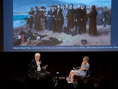 El premio Nobel de Literatura J. M. Coetzee participa en una conversación con Mariana Dimópulos en el Museo Del Prado, Madrid, el 3 de julio de 2023.