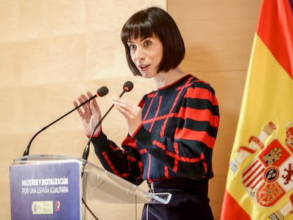 La ministra de Ciencia e Innovación, Diana Morant, en el Ministerio de Asuntos Económicos y Transformación Digital durante la jornada 'Mujeres y Digitalización, por una España Igualitaria', el 10 de marzo.