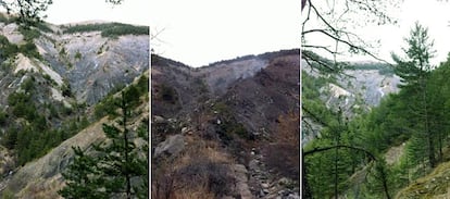 As autoridades distribuem por meio da agência Reuters imagens da zona do acidente. Na foto da esquerda aparecem os efeitos do impacto.