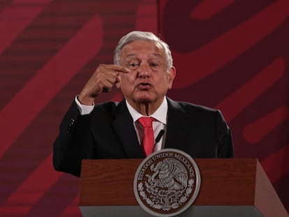 El presidente de México, Andrés Manuel López Obrador, durante su conferencia de prensa matutina del 27 de julio de 2022.