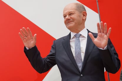 Olaf Scholz durante una rueda de prensa tras conocer resultados provisionales de las elecciones en Alemania.