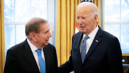 Edmundo González y Joe Biden en  Washington , el 6 de enero de 2025. 