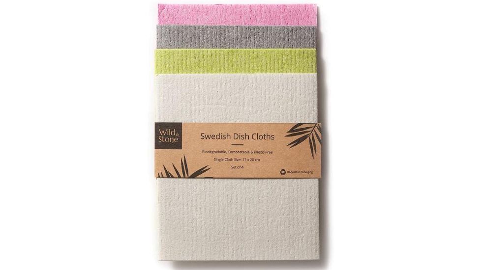 Juego de cuatro paños suecos en colores diferentes.