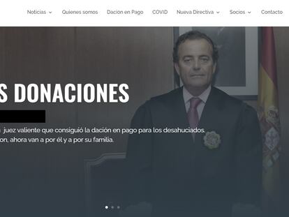 Captura de la web de Acodap, donde pide donativos, con la fotografía del exjuez Presencia de fondo.