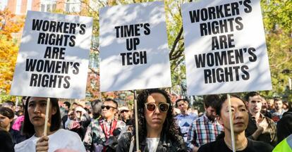 Protesta contra Google, el jueves en Nueva York.