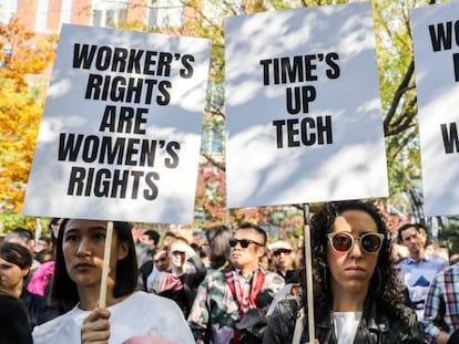 Protesta contra Google, el jueves en Nueva York.