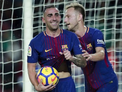 Alcácer celebra un dels seus gols contra el Sevilla.