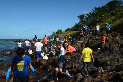 Os voluntários permaneceram na praia de Itapuama ao longo de todo o dia tentando deixar o local o mais limpo possível. Estão se mobilizando via WhatsApp e Instagram, assim como através de ONGs locais. 