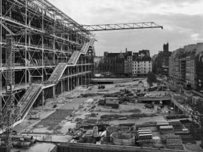 Obras de construcción del Pompidou en 1976.