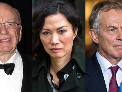 Rupert Murdoch, Wendi Deng y Tony Blair.