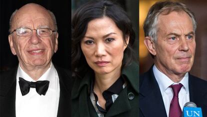 Rupert Murdoch, Wendi Deng y Tony Blair.