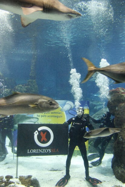 El campeón del mundo de Moto GP Jorge Lorenzo ha despedido el año buceando junto a peligrosas especies marinas en el Acuario de Barcelona.