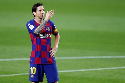 Leo Messi durante celebra el segundo gol del Barcelona al Leganés.