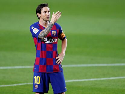 Leo Messi durante celebra el segundo gol del Barcelona al Leganés.