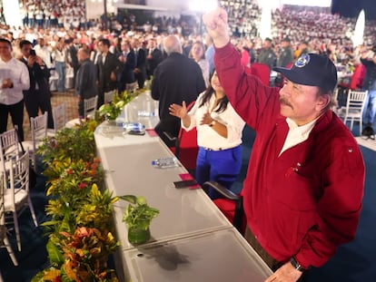 Daniel Ortega durante la celebración del 44° aniversario de la revolución sandinista, en Managua.