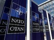 Banderas de la OTAN en su sede central de Bruselas.