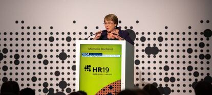 Michelle Bachelet, alta comisionada de la ONU para los Derechos Humanos, en la conferencia de reducción de daños de Oporto. 