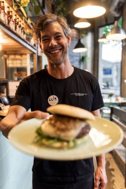 Hamburguesa de Kobe en el local original de la cadena Timesburg, en el Poblenou (Barcelona).