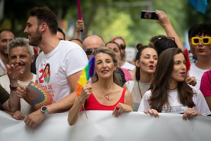 La vicepresidenta segunda y ministra de Trabajo, Yolanda Díaz, durante la manifestación del Orgullo.