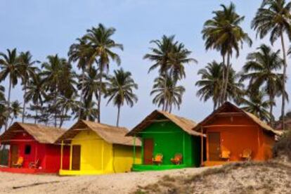'Bungalows' en la playa de Mandrem, en el estado indio de Goa.