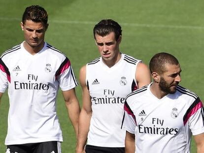Cristiano, Bale y Benzema, de izquierda a derecha, el pasado verano.