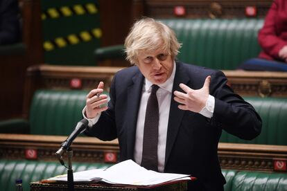 El primer ministro del Reino Unido, Boris Johnson, este miércoles en la Cámara de los Comunes, Londres (Reino Unido).