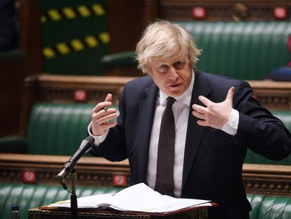 El primer ministro del Reino Unido, Boris Johnson, este miércoles en la Cámara de los Comunes, Londres (Reino Unido).
