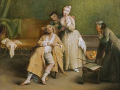 'Las cosquillas' (hacia 1755), obra de Pietro Longhi que forma parte del Museo Thyssen-Bornemisza. 